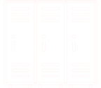 Three closed metal lockers are shown side by side with vents and handles, depicted in a simple, outlined style.